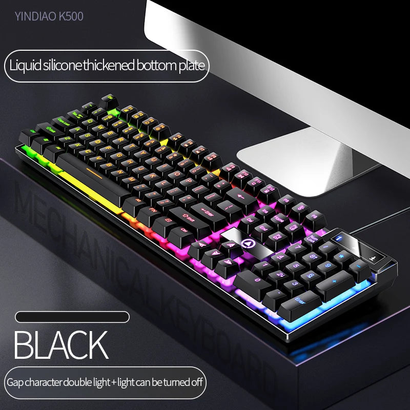 K500 Gaming Wired Mechanical Keyboard Luminous Color Blocking Ergonomic Conflict-free Buttons Pc Desktop Computer Accessories