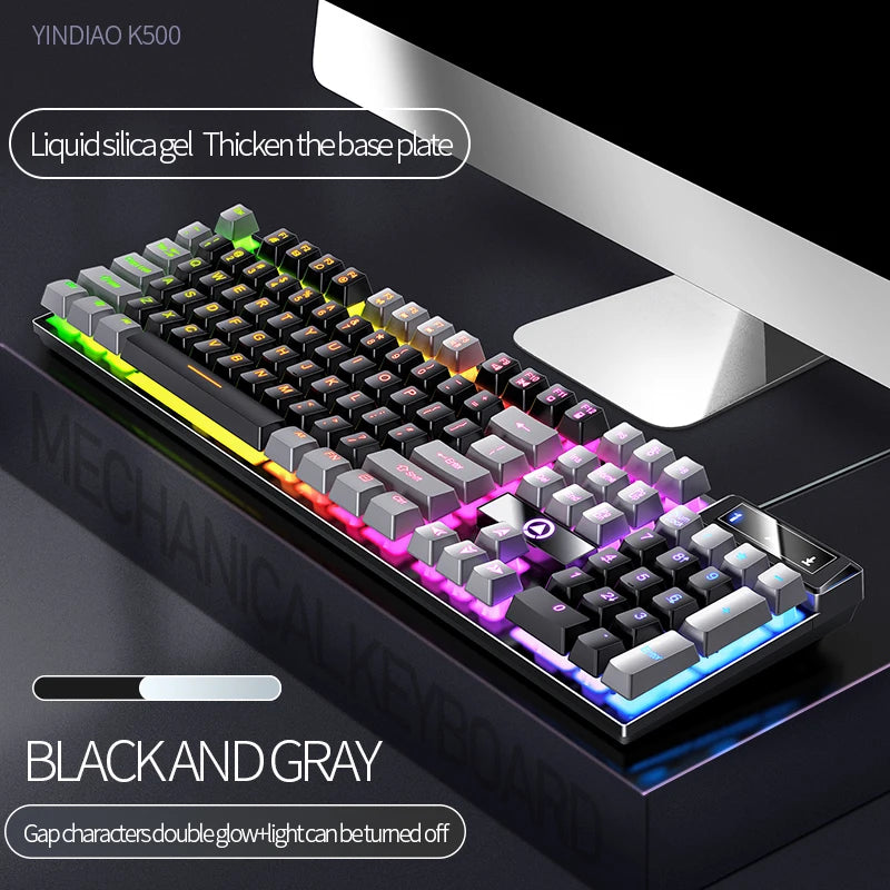 K500 Gaming Wired Mechanical Keyboard Luminous Color Blocking Ergonomic Conflict-free Buttons Pc Desktop Computer Accessories